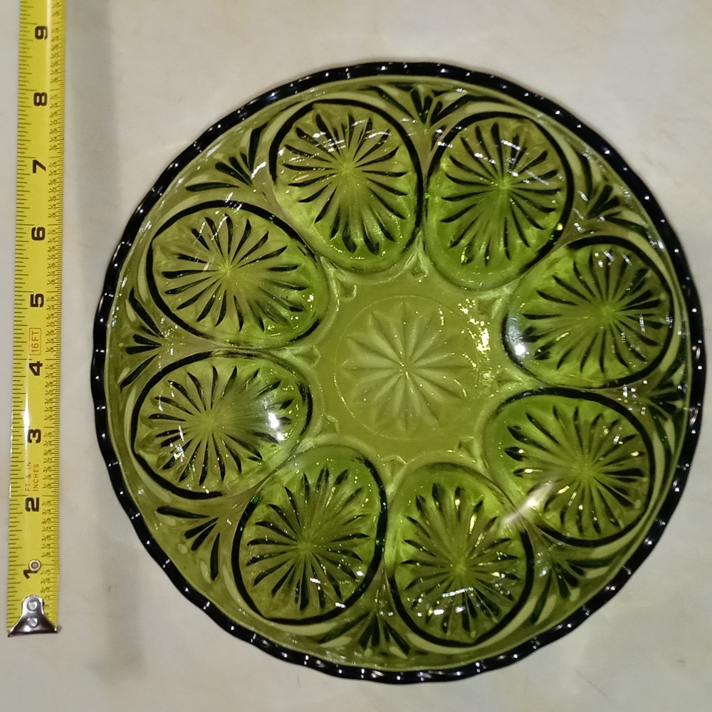 Vintage green glass serving bowl